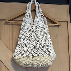 Cream and Tan Macrame Tote
